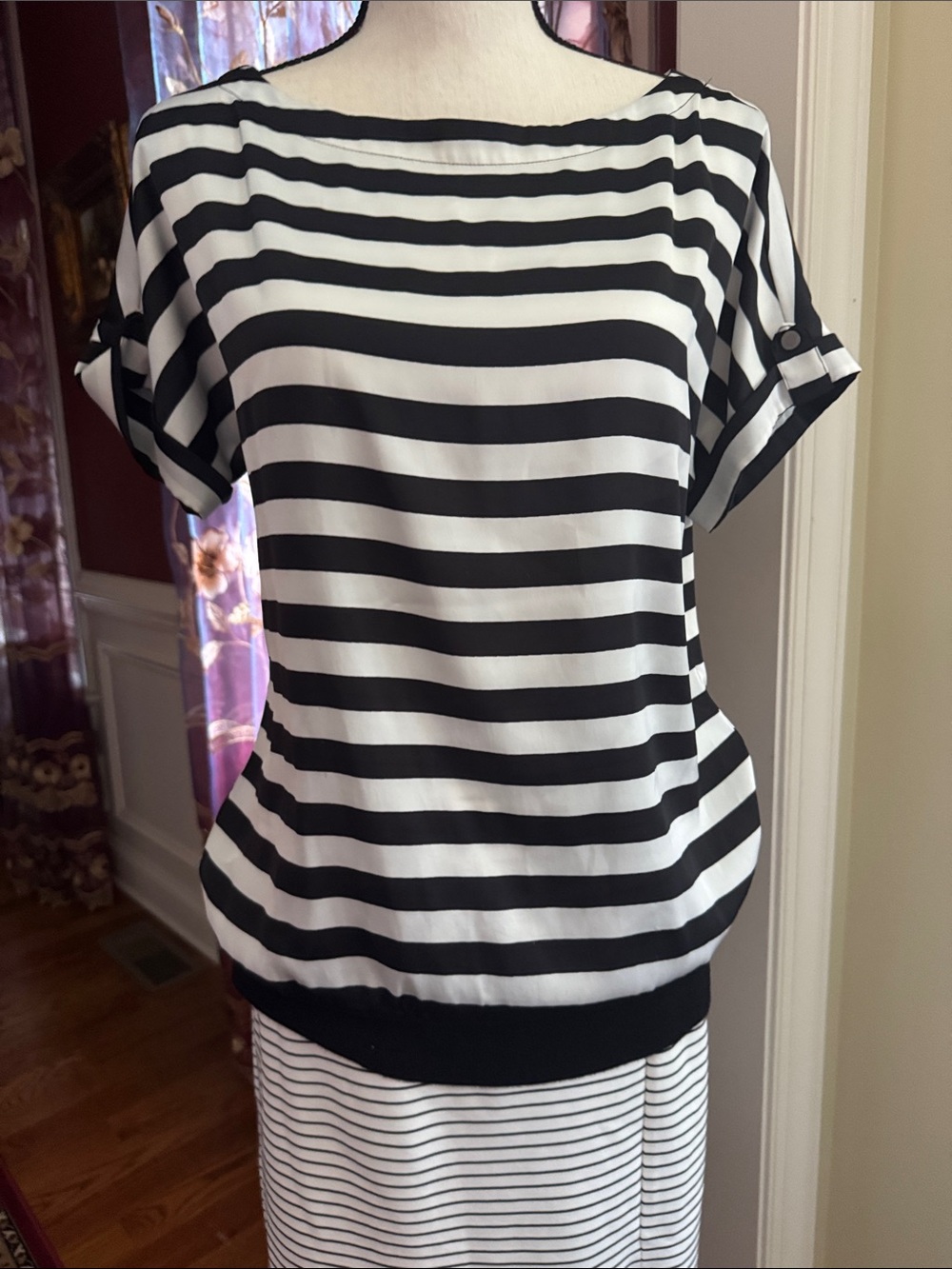 Ann Taylor Black and White Striped Blouse